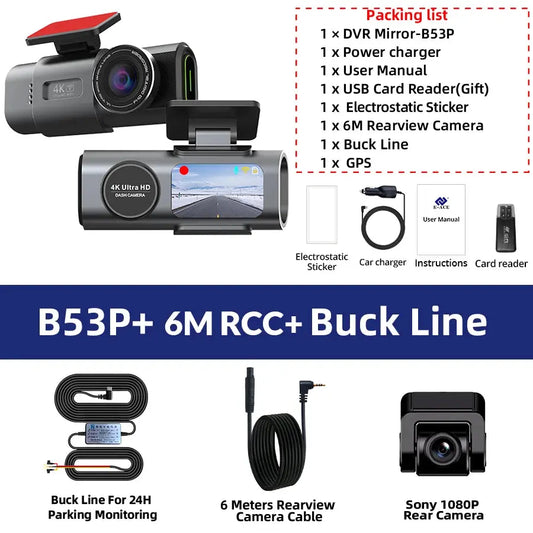 dashcam 4K 24H24 + 1 camera cable 6M WIFI/GPS dashprocam
