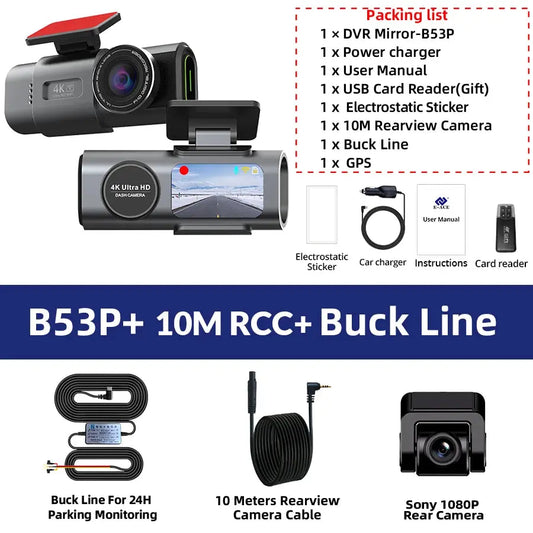dashcam 4K 24H24 + 1 camera cable 10M WIFI/GPS dashprocam